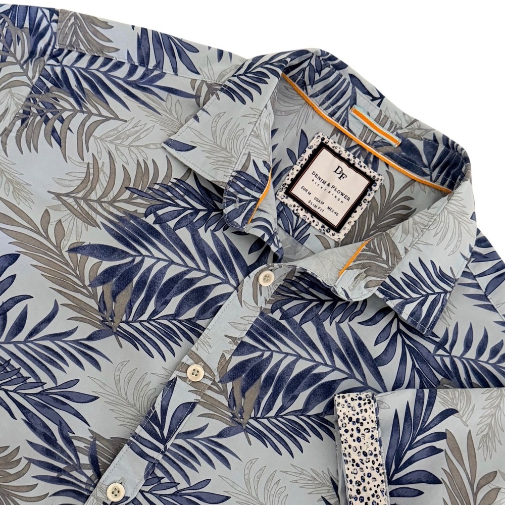 Denim & Flower Ricky Singh Mens Slim Fit Tropical Palm Leaf Short Sleeve Shirt M